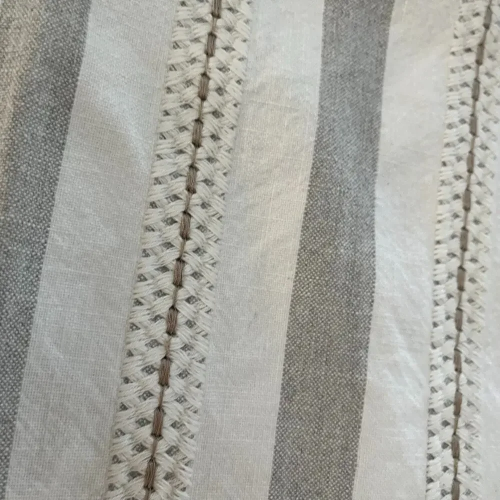 Southern Living King Pillow Shams (2) Cotton Blend White & Gray Embroidered Trim